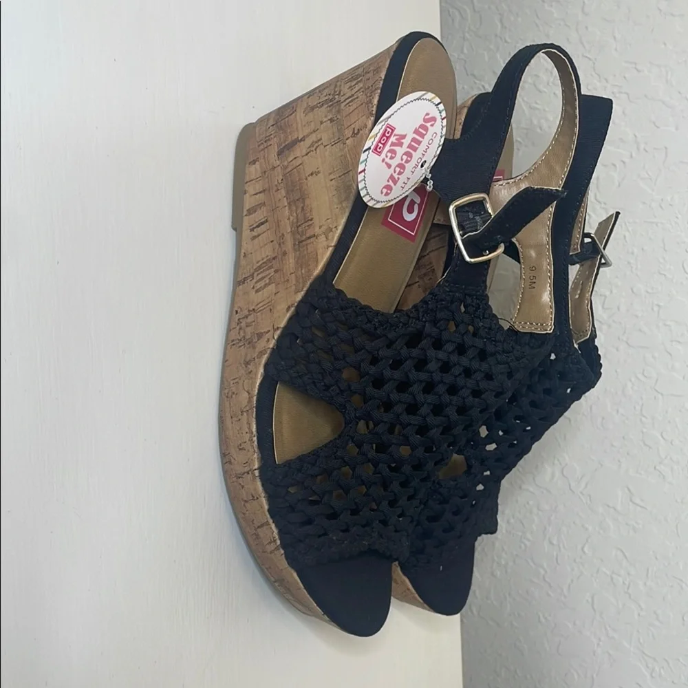 Pop Black Woven Wedge Sandals